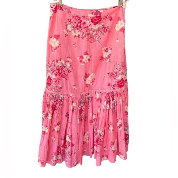 LoveShackFancy Mateo mellow Pink Floral Midi Skirt NWT - Picture 4 of 8
